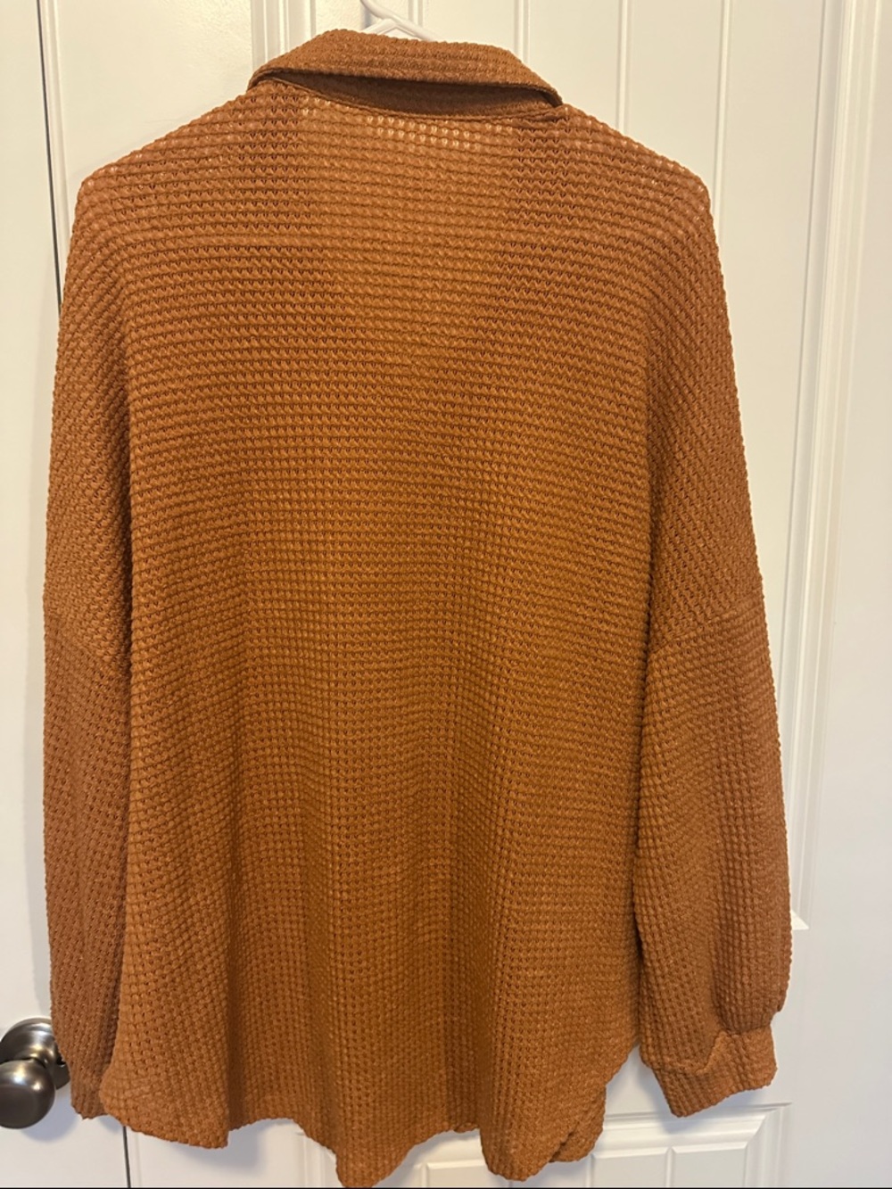 Waffle Button-Front Shirt Jacket - Rust - Picture 4 of 4